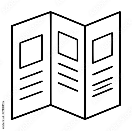 Tri-Fold Brochure Vector Icon - Hand-Drawn Line Art Illustration for Marketing and Print Design