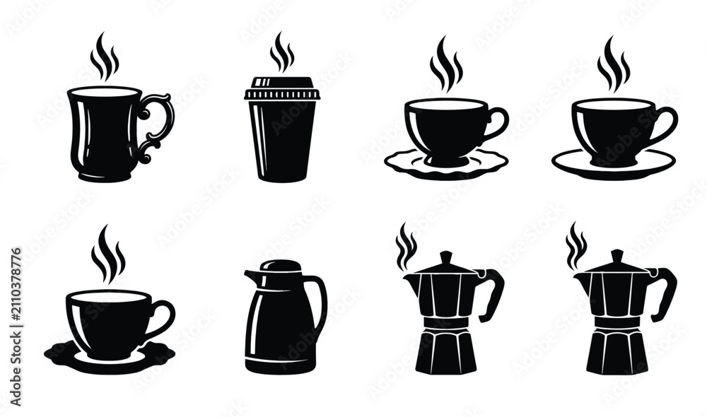 Obraz premium Coffee cup icon. Set of vector cups with coffee. Coffee cup logo.