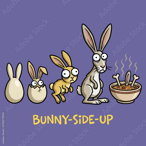 Fotografie Cartoon rabbits eating from bowl.
