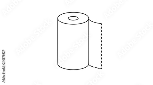 Fotografía A clean, minimalist black and white line art illustration of a paper towel roll with a sheet unrolling, ideal for cleaning supplies or household goods vector icon design and scalable graphics