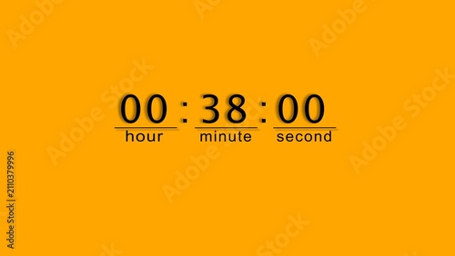 Quadro su tela Digital clock display showing thirty eight minutes exactly on solid orange background