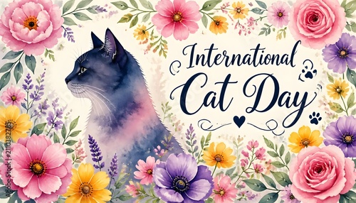 cat and flowers