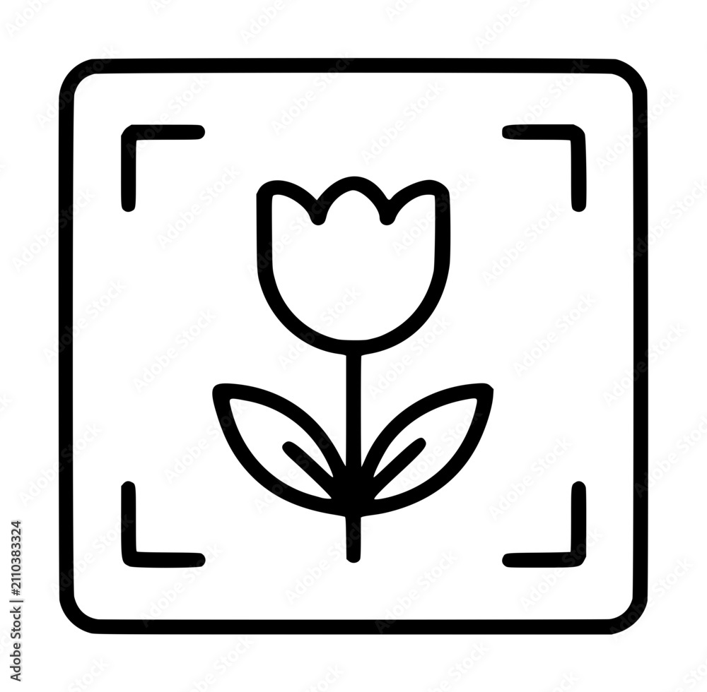 Obraz premium Tulip flower vector icon in frame - elegant line illustration for botanical and nature design projects