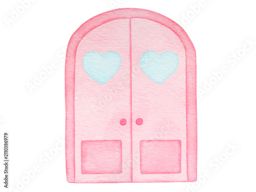 Watercolor cute door illustration