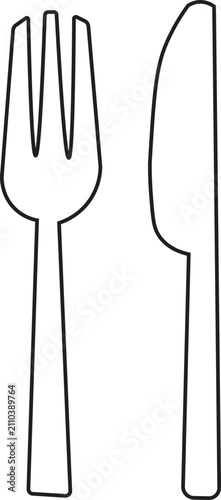 Fork and Knife Solid Outline Icon | Restaurant Cutlery Vector Symbol | Dining Utensils Line Art