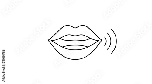 Speaking lips vector icon with sound waves illustration. Hand-traced outline design for communication, voice, and audio concepts. Minimalist scalable graphic.