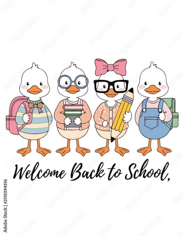 Naklejka premium Charming Ducks Students Illustration for Children's Book Design