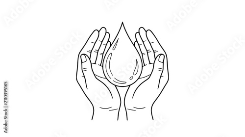 Line Art Hands Holding Water Drop