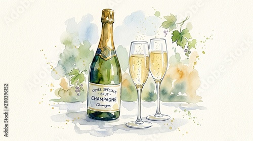 champagne bottle and glass
