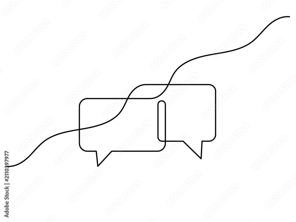Obraz premium Conversation speech bubbles continuous line art showing a minimalist chat symbol vector.
