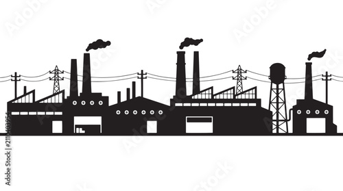 Tableau sur toile Industrial factory silhouette complex with smokestacks and power lines