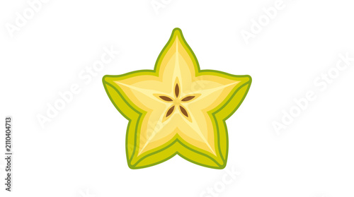 Fotografie Fresh organic starfruit carambola fruit flat vector illustration design