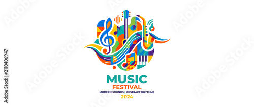 Colorful Abstract Music Festival Logo with Instruments