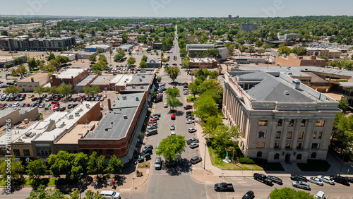 Aerial view of street in downtown Greeley colorado 
