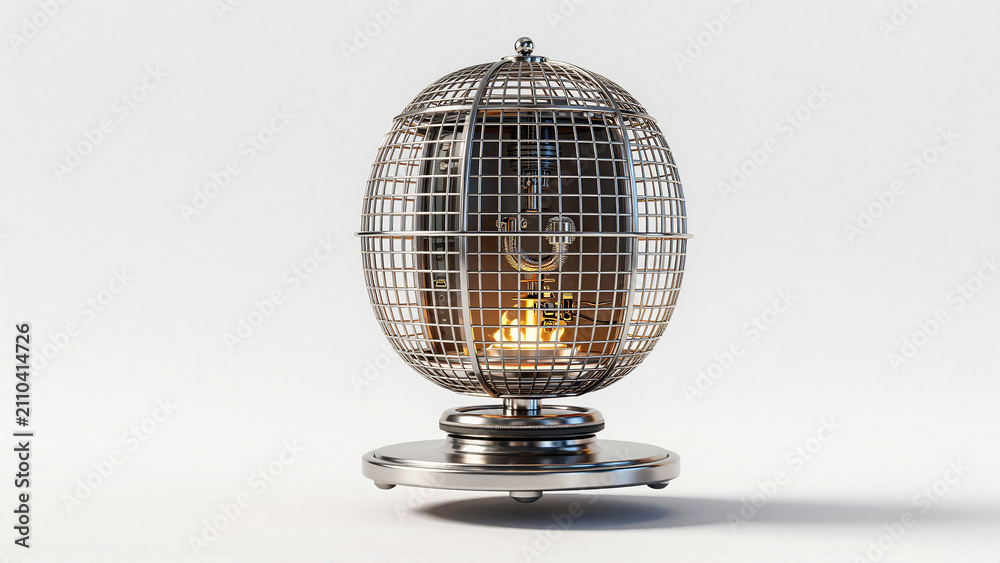 Fototapeta premium Futuristic Spherical Metal Lamp with Glowing Inner Light