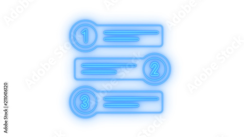 Canvastavla Glowing neon numbered list steps icon isolated on transparent background