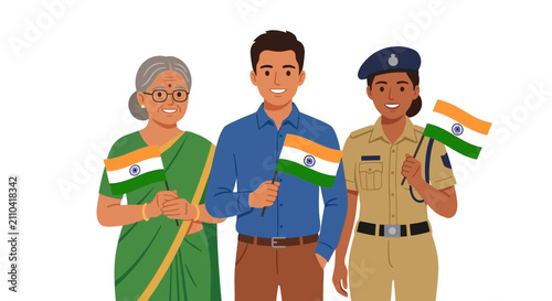 Diverse indian citizens celebrating india independence day