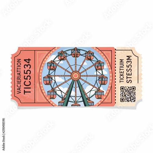 Vintage Amusement Park Ticket with Ferris Wheel Illustration