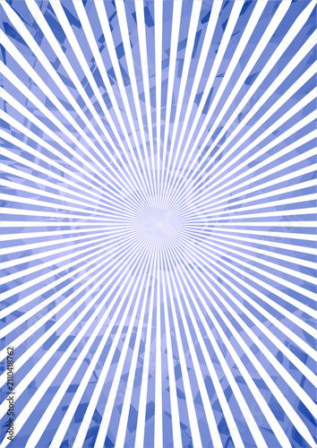 A dynamic abstract background with white radial sunburst rays beaming outward from a bright center over a textured blue crystal-like pattern.