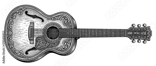 фотографія Antique acoustic guitar illustration with ornate details