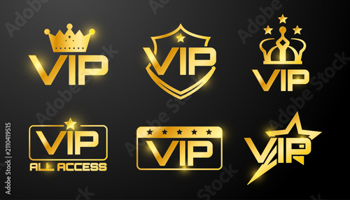 Cuadro en lienzo Luxury Golden VIP Badges and Exclusive Crown Premium Stamps Set