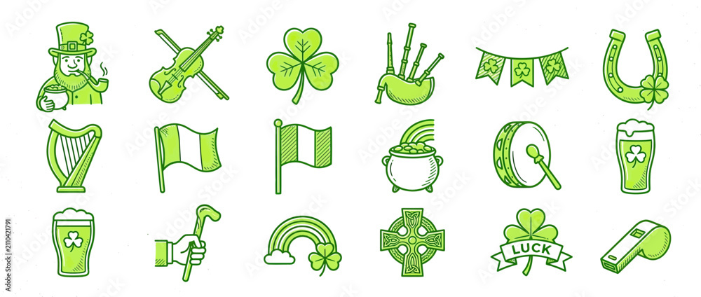 Obraz premium Irish Cultural Symbols Collection, Lucky Charms and Icons