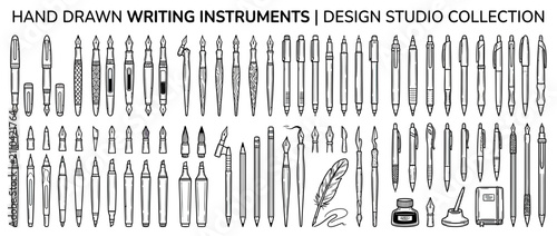 Foto Hand Drawn Writing Instruments Collection