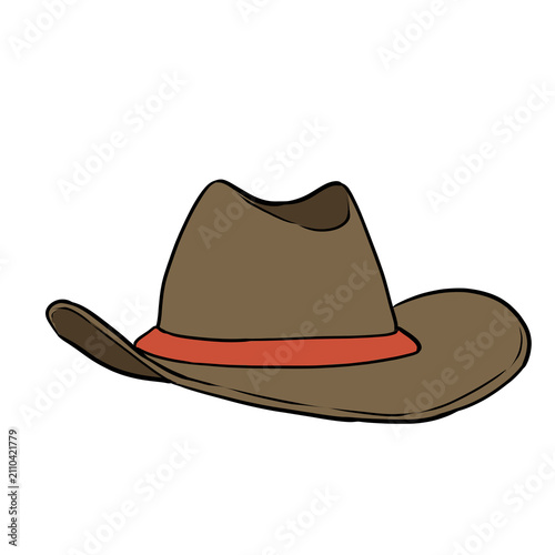 Obraz na plátne Brown cowboy hat with red ribbon cartoon illustration for children education iso