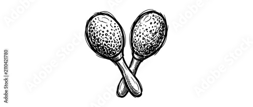 Schilderij op canvas Hand-drawn pair of crossed maracas on white background