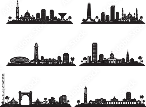 Obraz na plátne Africa west coast skyline silhouette set minimalist vector Lagos Accra Dakar Abi