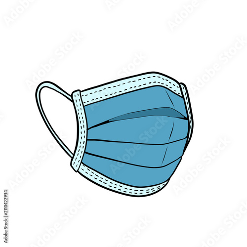 Cartoon illustration of a blue surgical medical face mask on transparent background