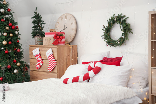 Interior of light bedroom w...