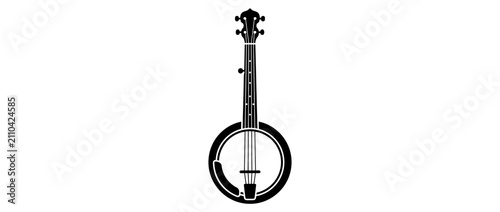 Fotografie Black silhouette of a banjo on a white background