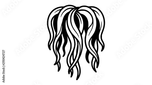 фотографія Abstract flowing hair strands, black and white illustration, organic shape, isol