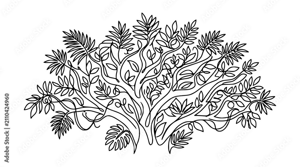 Fototapeta premium Abstract Ornamental Tree Illustration, Stylized Foliage, Organic Design, Black and White Line Art