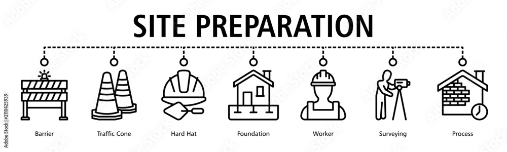 Fototapeta premium Site Preparation Web Banner web banner icon vector illustration