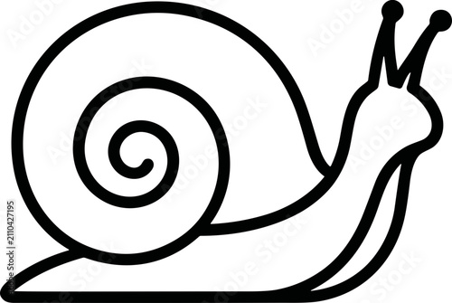 Slika na platnu Simple outline drawing of a snail moving forward, black and white line art
