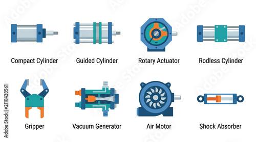Pneumatic Components Collection: Cylinders, Actuators, Grippers, and More