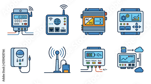 Smart Meter Icons: Digital Energy Monitoring and Connectivity