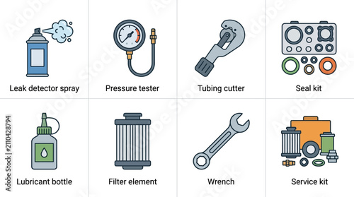 Industrial Tools and Equipment Icons Set: Maintenance and Repair Supplies