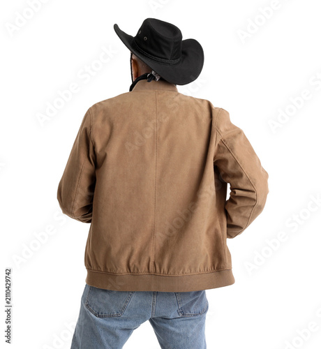 Mature cowboy on white back...