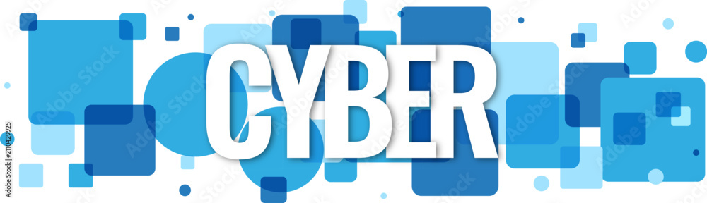 Obraz premium Bold cyber text design with blue abstract geometric shapes for modern digital and technology communications