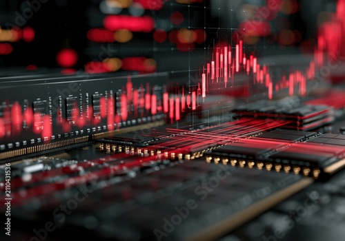 IT processor price growth concept with rising red financial chart