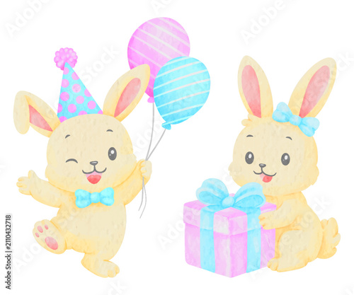 Cute Birthday Bunny Icon Set Bundle Sticker Illustration