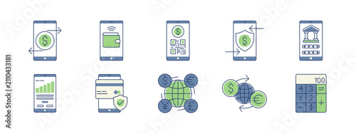Set of 10 finance icons packs. Flat vector illustration.