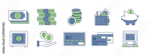 Set of 10 finance icons packs. Flat vector illustration.