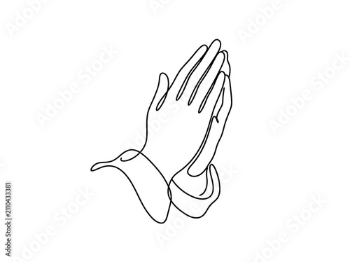 Line art hands in prayer pose simple illustration