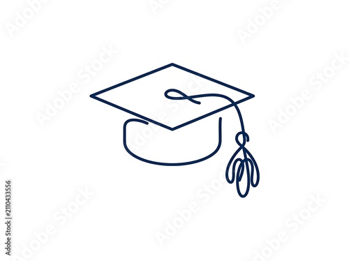 Graduation cap simple line art icon symbol