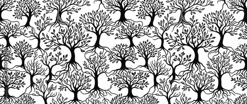 Konstfotografi Seamless pattern of stylized trees with intricate roots