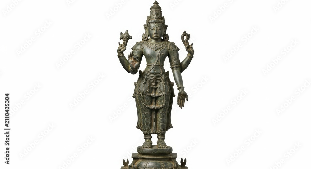 Obraz premium Ancient bronze statue of hindu deity vishnu standing on a pedestal